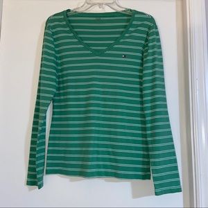 tommy hilfiger green striped women’s shirt